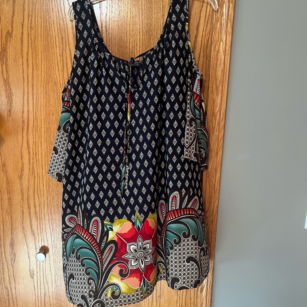 Floral Patterned Peep Shoulder Dress